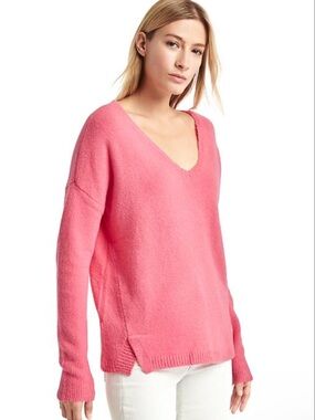 Gap‎ Wool Alpaca Blend V Neck Oversized Soft Knit Pullover Sweater Pink